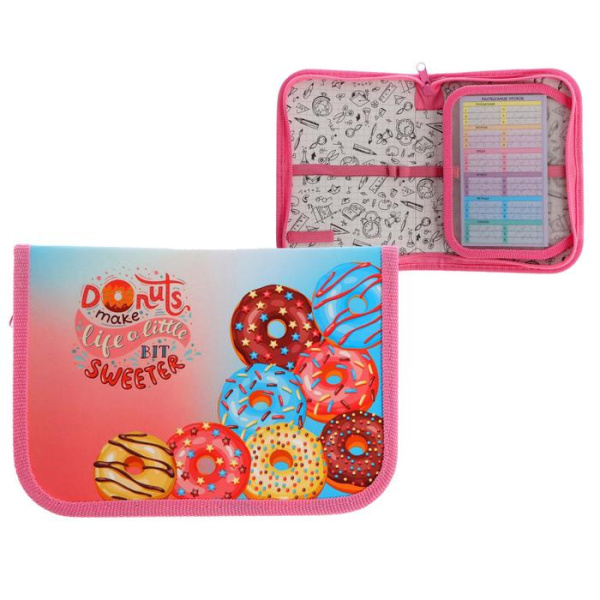 Пенал 1 секция, 130 х 190 мм, откидная планка, Soft Touch, "Пончики"