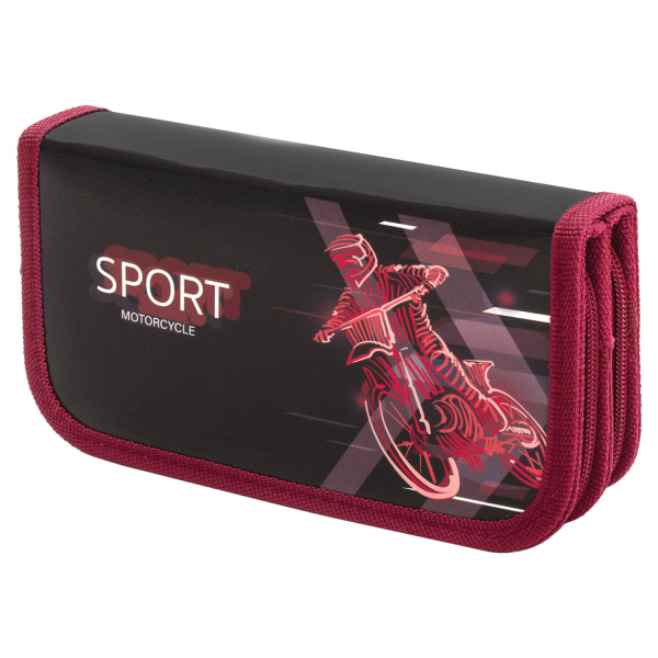 Пенал ПИФАГОР, 2 отделения, ламинированный картон, 19х11 см, Sport motorcycle, 270171