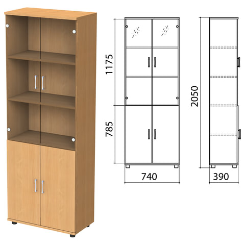 Шкаф закрытый со стеклом "Монолит", 740х390х2050мм, цвет бук (КОМПЛЕКТ)