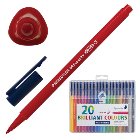 Фломастеры STAEDTLER (Германия) "Triplus", 20 цв, трехгранные, пластиковый футляр, 323 SB20