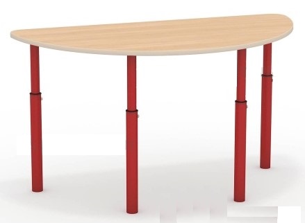 Стол полукруглый, регулируемый с закругл. угл. (клен, м/к красный), М612 РП