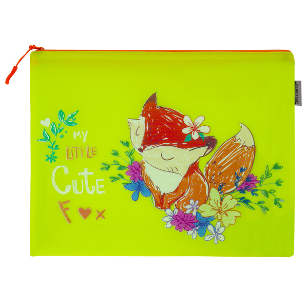 Папка для тетрадей A4 BRAUBERG, мягкий, водонепроницаемая молния, Fox, 34х26 см, 229261