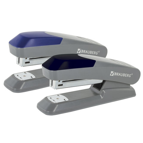 Степлер №24/6, 26/6 BRAUBERG "Delta", до 20 листов, с резиновой накладкой, серый, вставка ассорти