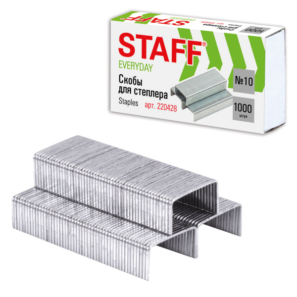 Скобы для степлера №10 STAFF цинковое покрытие, 1000шт.