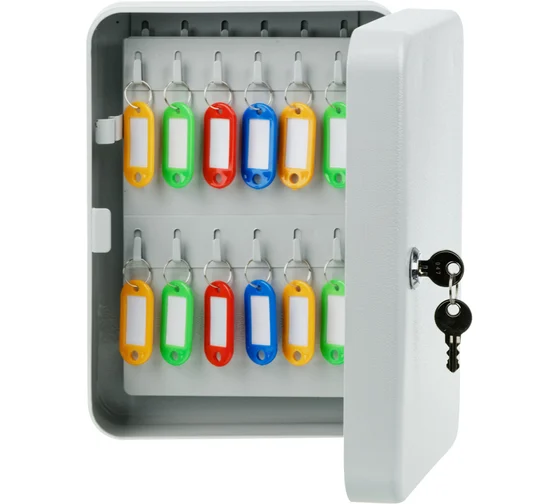 Ключница OfficeSpace на 48 ключей, 250*180*80, ключевой замок, металл, серый, с брелоками