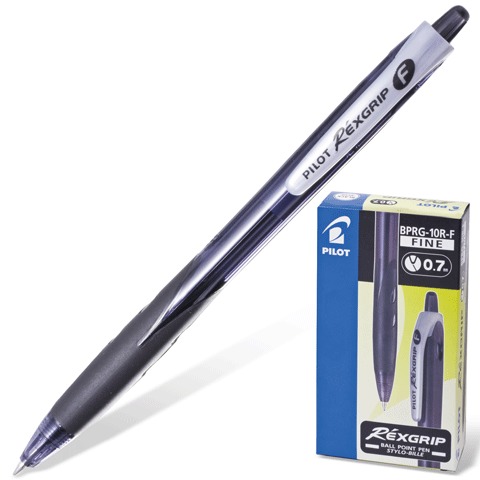 Ручка шариковая PILOT автомат., корп.черн."REX GRIP" BPRG-10R-F, с рез.упором, 0,32 мм, черная