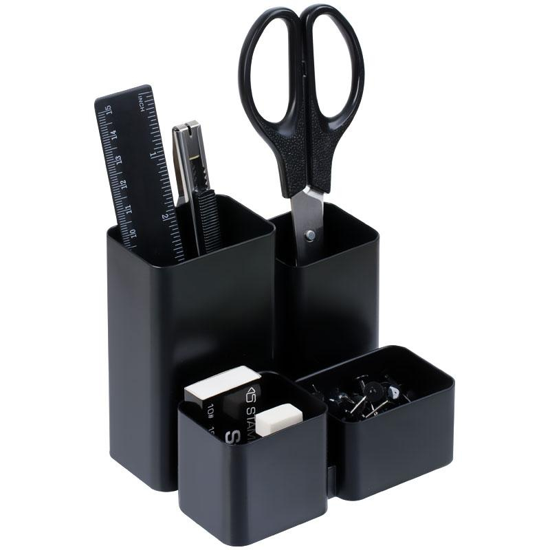 Подставка-органайзер СТАММ "Юниор", 86*108*102 мм, 4 отделения, черная, ОР21