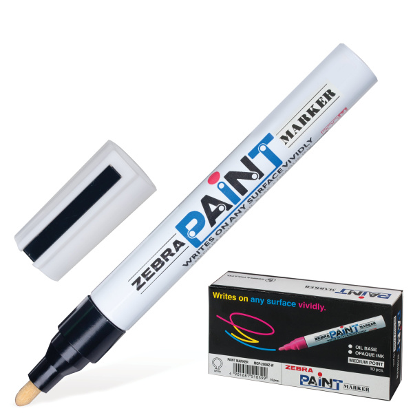 Маркер перманентный (нестираемый) ZEBRA "Paint", круглый наконечник 2мм, черный, MOP-200M-BK 