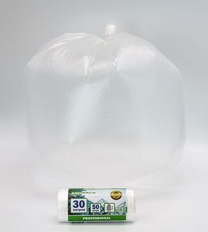 Мешки д/мусора 30л "PROFESSIONAL" в рулоне 50шт., ПНД 7 мкм, размер 50*60  см, прозрачные