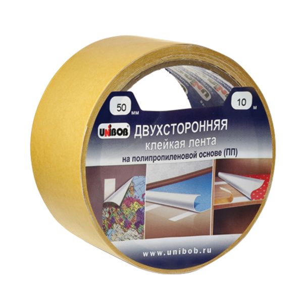 Клейкая лента двусторонняя 50мм*10м, полипропиленовая основа, UNIBOB