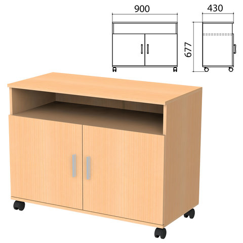 Тумба для оргтехники "Канц" (ш900*г430*в677 мм), 2 двери, полка, цвет бук