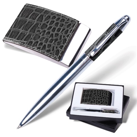Набор GALANT "Prestige Collection": ручка, визитница, черный "крок.кожа", подар.кор., 141377