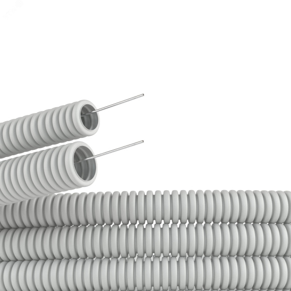 Труба гофрированная ПВХ 20 мм с протяжкой легкая серая