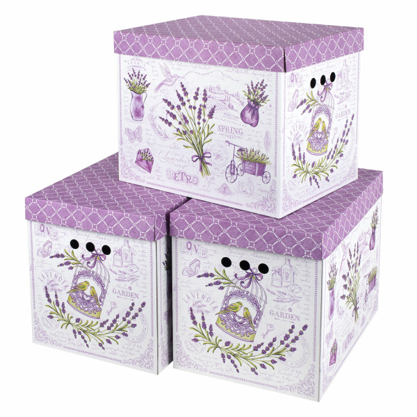 Короб для хранения из микрогофрокартона 380х280х315мм, КОМПЛЕКТ 3ШТ, BRAUBERG HOME Лаванда, 271821