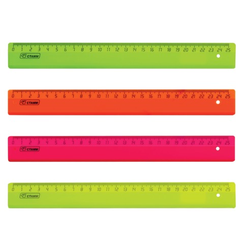 Линейка СТАММ 25 см, флуоресцентная, ассорти, 4 цвета, ЛН21 Линейка СТАММ 25 см, флуоресцентная, ассорти, 4 цвета, ЛН21