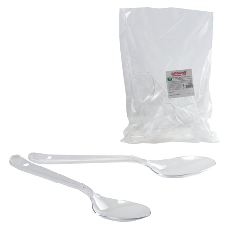 Одноразовые ложки столовые СТАНДАРТ, 180 мм, комплект 48 шт., ЛАЙМА, пластиковые, прозрачные, "Крист