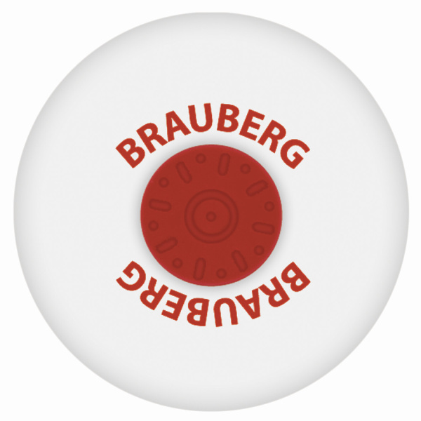 Ластик BRAUBERG "Universal", 30х30х8мм, белый, круглый, пластиковый держатель, 222472