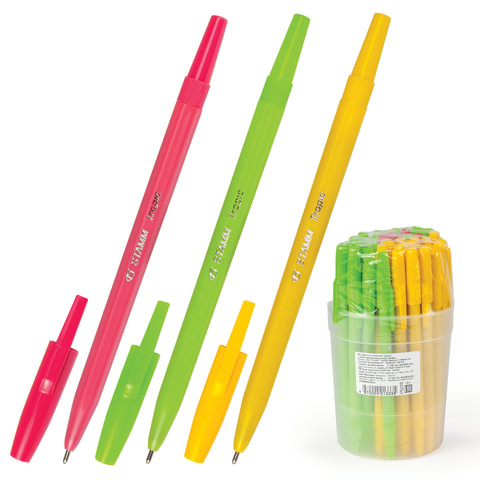 Ручка шариковая СТАММ "Тропик", корпус ассорти, толщина письма 1мм, РШ10, синяя 