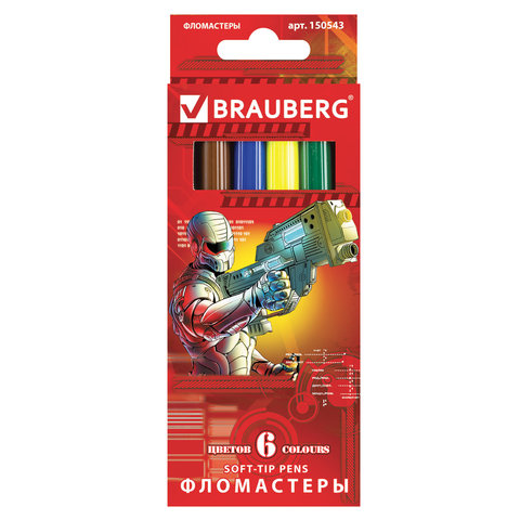 Фломастеры BRAUBERG "Star Patrol" (Солдаты будущего),6цв, вент. колп, карт.уп.,ув. срок служ,150543