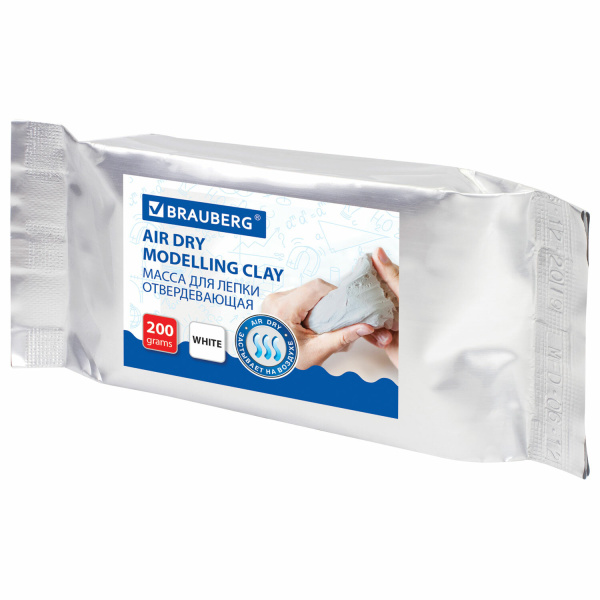 Паста (масса) для моделирования и лепки BRAUBERG, самозатвердевающая, 200 г, белая, ВЫСШЕЕ КАЧЕСТВО