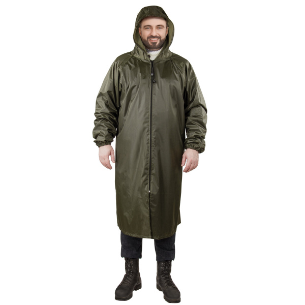 Дождевик плащ цвета хаки на молнии многоразовый с ПВХ-покрытием, размер 56-58 (XXL), рост 170-176, Г