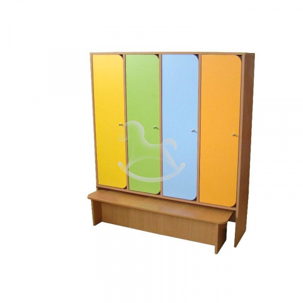 Шкаф 4-х секционный со скамейкой, ЛДСП, 1140*280*1300 (цветной фасад)
