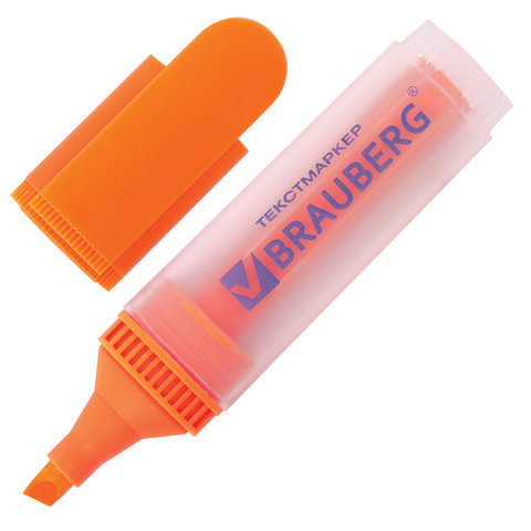 Текстмаркер BRAUBERG "FLUO", скошенный наконечник 1-5 мм, оранжевый, 150402