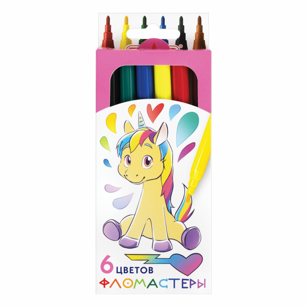 Фломастеры ПИФАГОР "ЕДИНОРОГ", 6 цветов, вентилируемый колпачок, 152447 Фломастеры ПИФАГОР "ЕДИНОРОГ", 6 цветов, вентилируемый колпачок, 152447