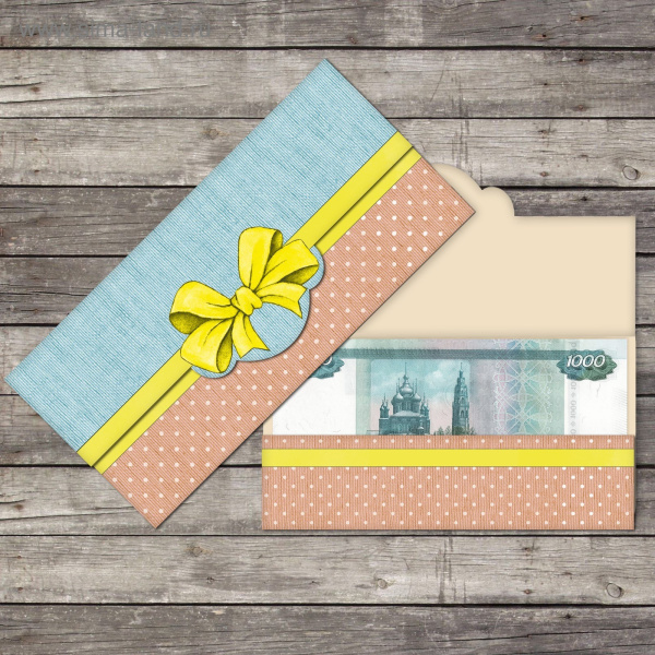 Конверт для денег "Чудесный бант" формовой, 17,5 х 8 см  