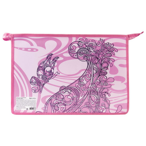 Папка для труда BRAUBERG, А4, пластик, молния сверху, цв. печать, девочка, Кружево, 226629