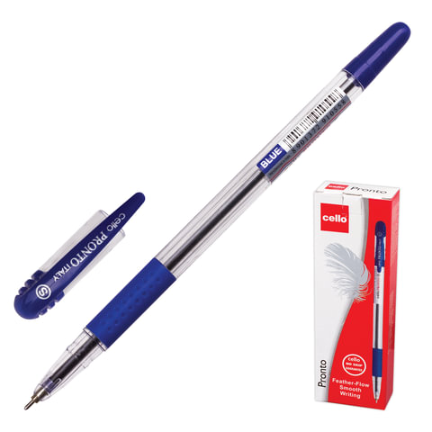 Ручка шариковая масляная CELLO "Pronto", корпус прозрачный, толщина письма 0,6 мм, резиновый держате