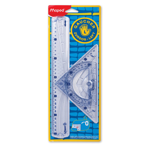 Набор чертежный MAPED (Франция) "Geometric", для левши, (линейка 30см, треуг,трансп), блистер,897118
