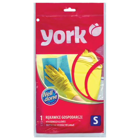 Перчатки хозяйственные резиновые YORK, суперплотные, с х/б напылением, рифл ладонь, S (малый), 92030