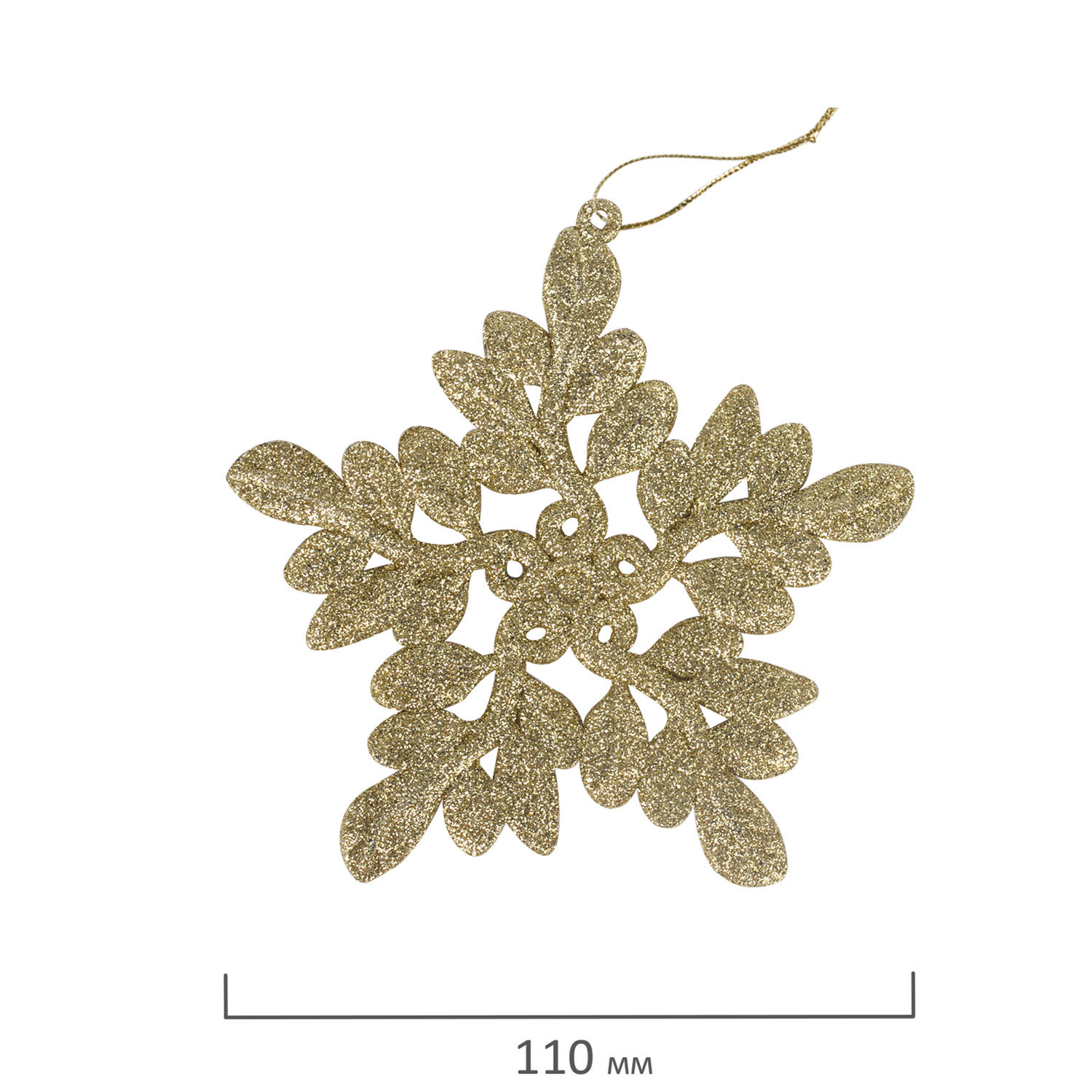 Украшение елочное подвесное "Снежинка золотистая" ЗОЛОТАЯ СКАЗКА, НАБОР 6 шт., 11 см, глиттер, 59113
