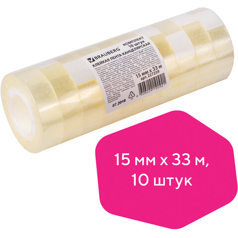 Клейкая лента 15мм*33м BRAUBERG, прозрачные