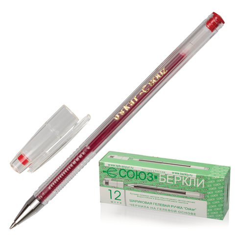 Ручка гелевая СОЮЗ "Oskar", корпус прозрачный, толщина письма 0,7мм, РГ 155-03, красная 