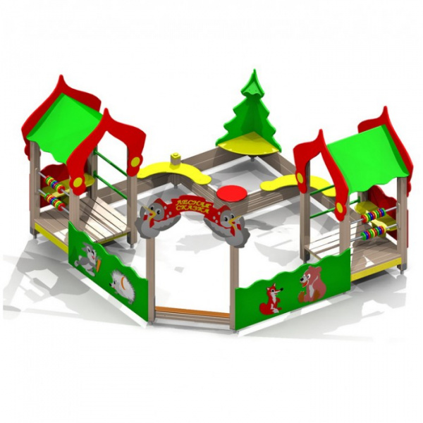 Песочный дворик "Лесная сказка" (от 2 лет), деревянный брус, 3750х3750 мм, Н=2250 мм