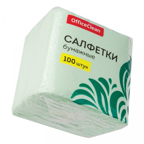 Салфетки бумажные OfficeClean, 1 слойн., 24*24см, зеленые, 100шт.