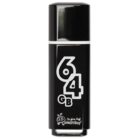 Флэш-диск 64 GB, SMARTBUY Glossy, USB 2.0, черный, SB64GBGS-K