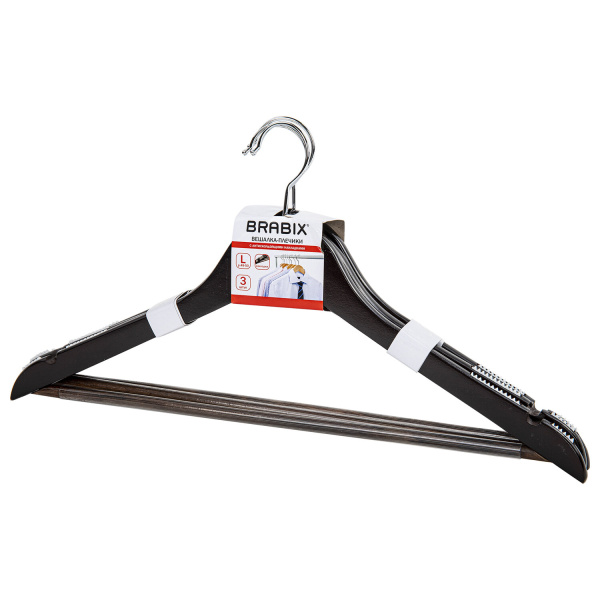 Вешалки-плечики р. 48-50 BRABIX комплект 3шт., с антискользящими накладками, дерево