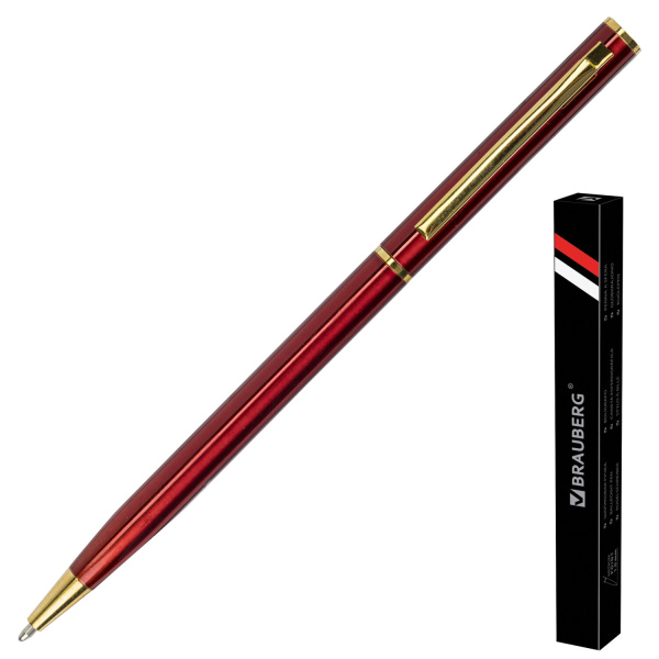 Ручка шариковая BRAUBERG бизнес-класса "Slim Burgundy", корпус борд., золот. детали, 141403, синяя
