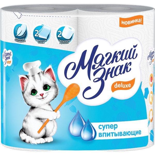 Полотенце бумажное МЯГКИЙ ЗНАК Deluxe, 2-х слойное, спайка 2шт.х12м, белое, С40, ш/к 30282