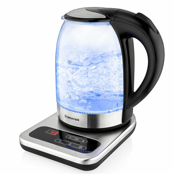 Чайник с терморегулятором BRAYER BR1003, 1,7 л, 2200 Вт, закрытый нагревательный элемент, стекло ОЗ 