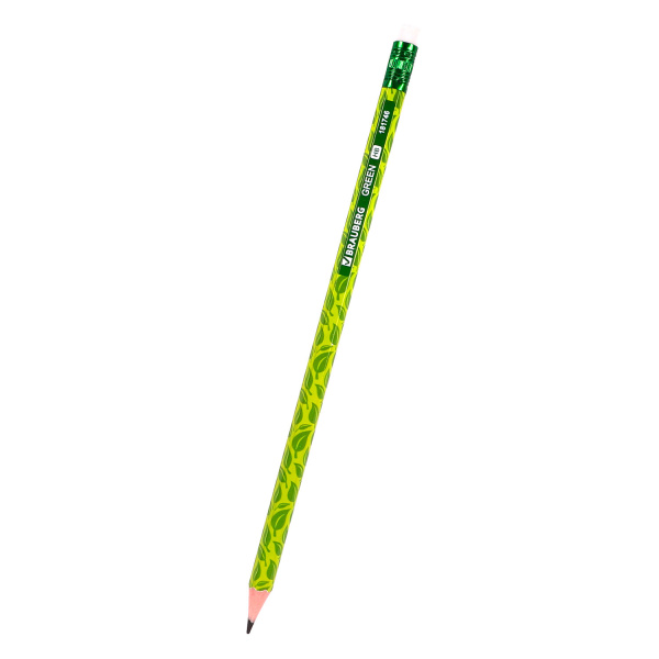 Карандаш чернографитный BRAUBERG "GREEN", 1 шт., HB, с ластиком, пластиковый, ассорти, 181746 Карандаш чернографитный BRAUBERG "GREEN", 1 шт., HB, с ластиком, пластиковый, ассорти, 181746