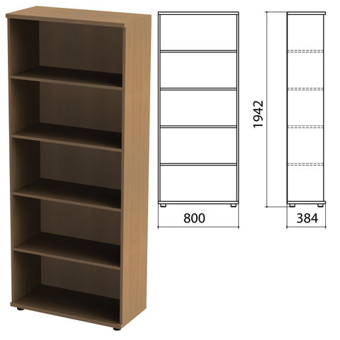 Шкаф (стеллаж) "Эко/Этюд", 768х370х1996 мм, 4 полки, орех, 908842-190