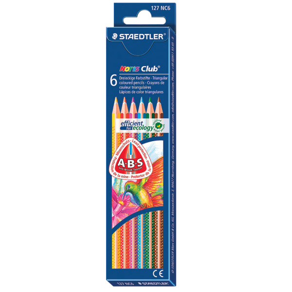 Карандаши цветные STAEDTLER (Германия) "Noris Club",  6 цв, трехгранные, заточенные, европод,127 NC6