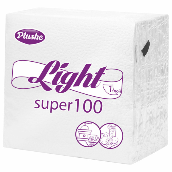 Салфетки бумажные 90 штук, 22,5х22,5 см, PLUSHE Light, белые, 100% целлюлоза 