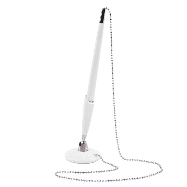 Ручка шариковая настольная BRAUBERG на цепочке, на подставке, цвет корпуса белый, 141044, синяя Ручка шариковая настольная BRAUBERG на цепочке, на подставке, цвет корпуса белый, 141044, синяя