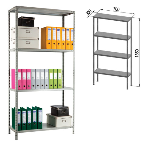 Стеллаж металлический ПРАКТИК "MS KD", сборная стойка, 1850х700х300 мм, 4 полки, MS 185/70х30/4