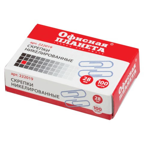Скрепки  ОФИСНАЯ ПЛАНЕТА 28 мм металл., 100 шт., в карт. коробке, 222019 Скрепки  ОФИСНАЯ ПЛАНЕТА 28 мм металл., 100 шт., в карт. коробке, 222019